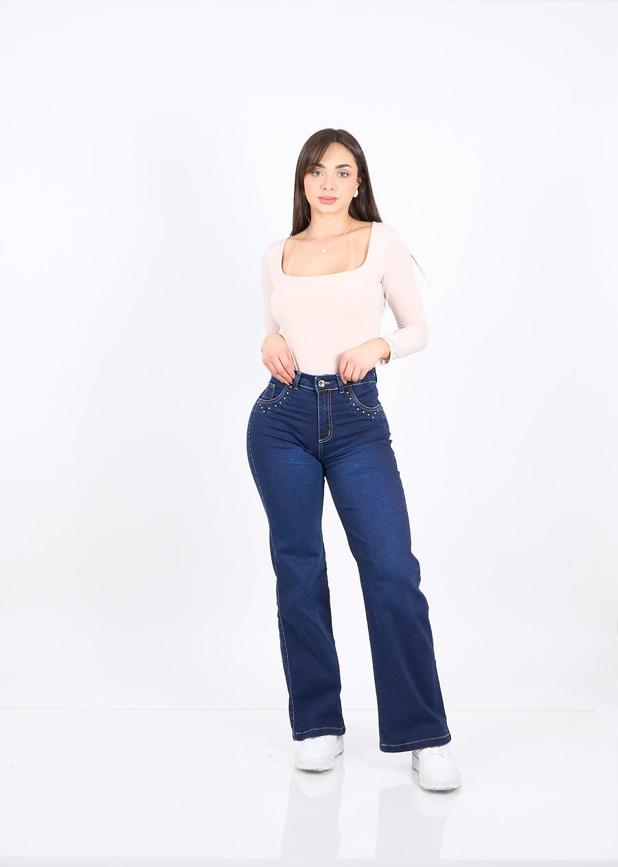 Wide Leg Tachas Azul