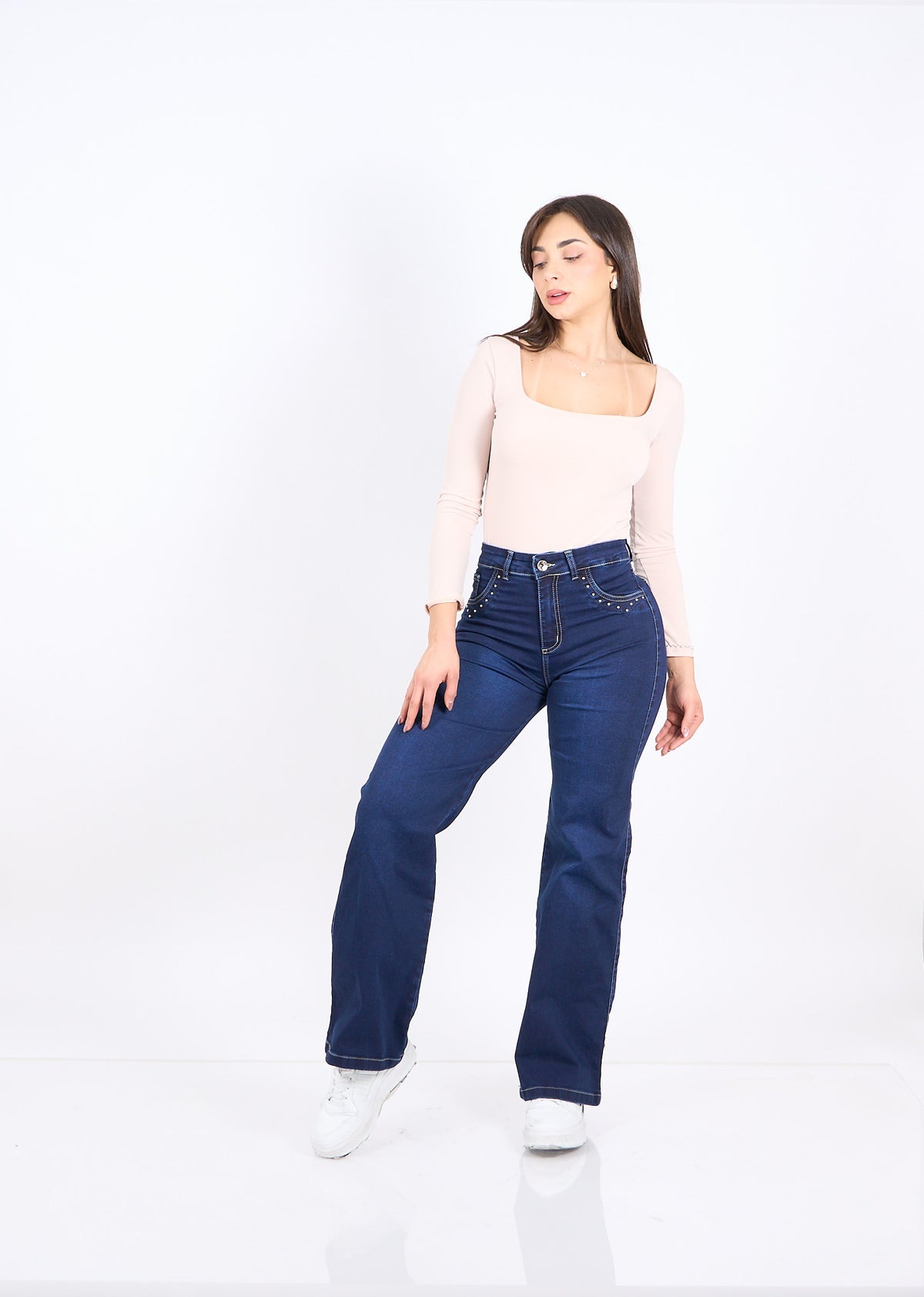 Wide Leg Tachas Azul