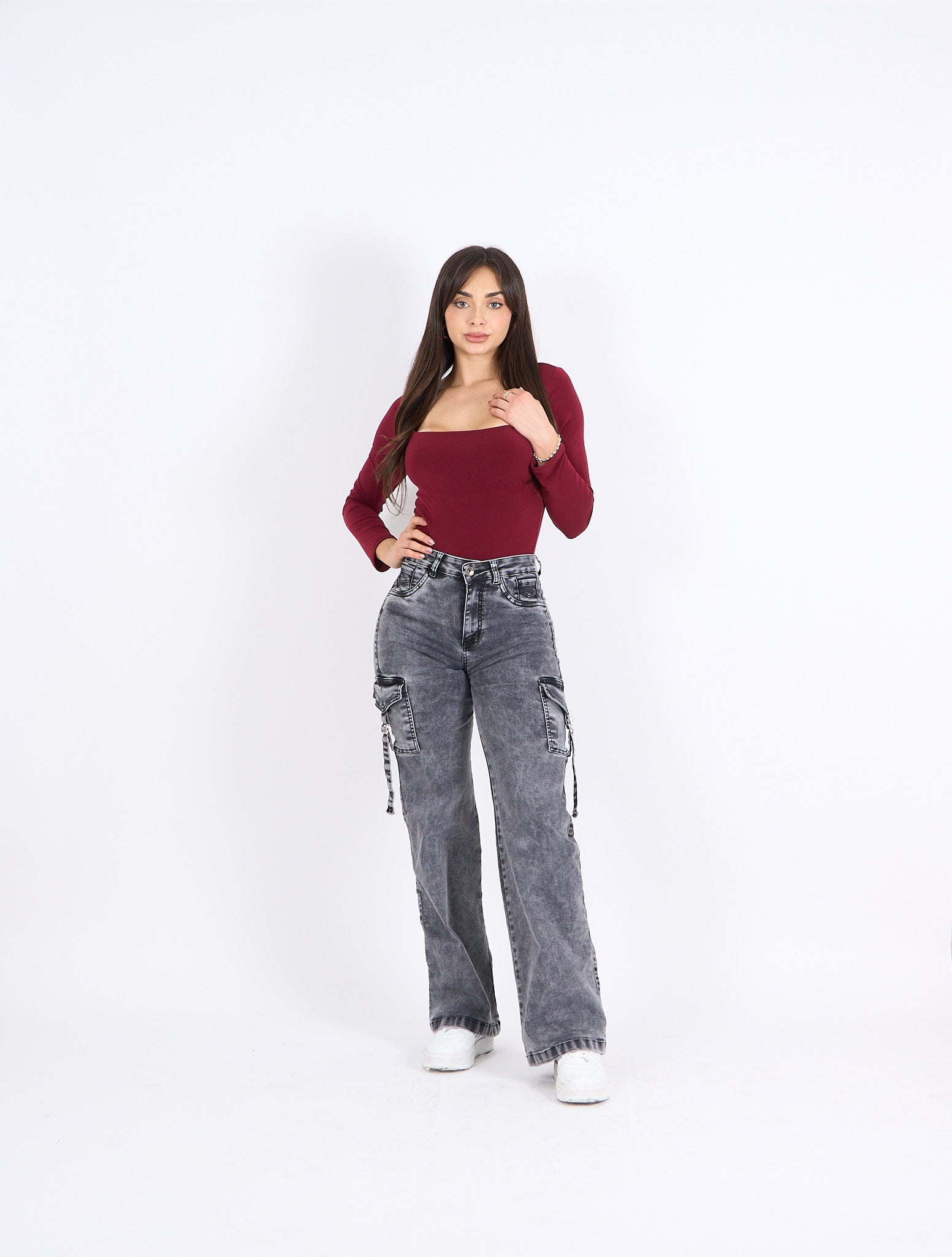 Wide Leg Cargo Gris